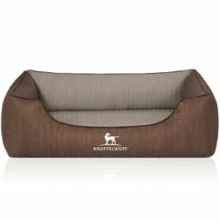 Knuffelwuff Orthopädisches Hundebett Outlander Aus Laser-gestepptem Kunstleder Braun/ Grau M-L