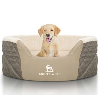 Knuffelwuff Orthopädisches Hundebett Lena Aus Velours Und Kunstleder Mit Hohem Schaumstoffrand Braun/ Beige XL 7 Knuffelwuff Orthopädisches Hundebett Lena Aus Velours Und Kunstleder Mit Hohem Schaumstoffrand Braun/ Beige XL – Bild 5